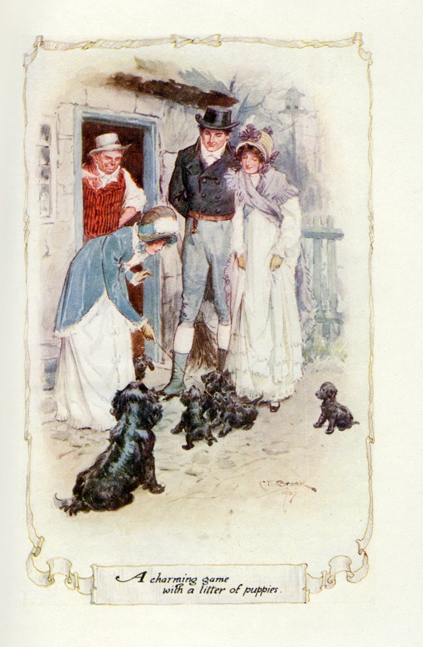 Et charmerende spil med et kuld hvalpe, 1907 (illustration) af Charles Edmund Brock