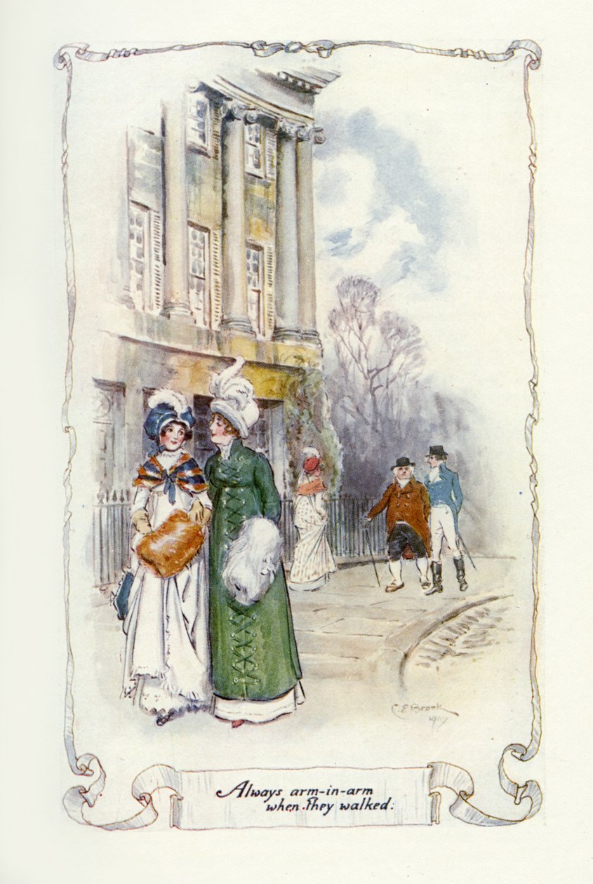 Altid arm-i-arm, når de gik, 1907 (illustration) af Charles Edmund Brock