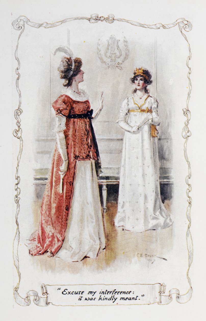 "Undskyld min indblanding, det var venligt ment", Georgina Darcy til Elizabeth Bennet, illustration til 