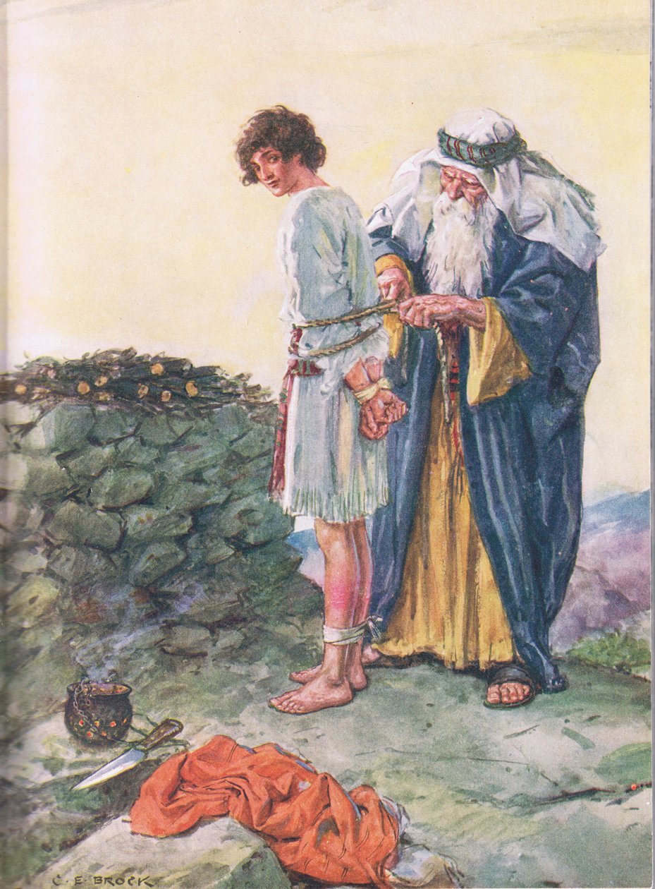 Skal Isak dø? illustration fra Through the Bible, Virtue Publishing, 1928 af Charles Edmund Brock