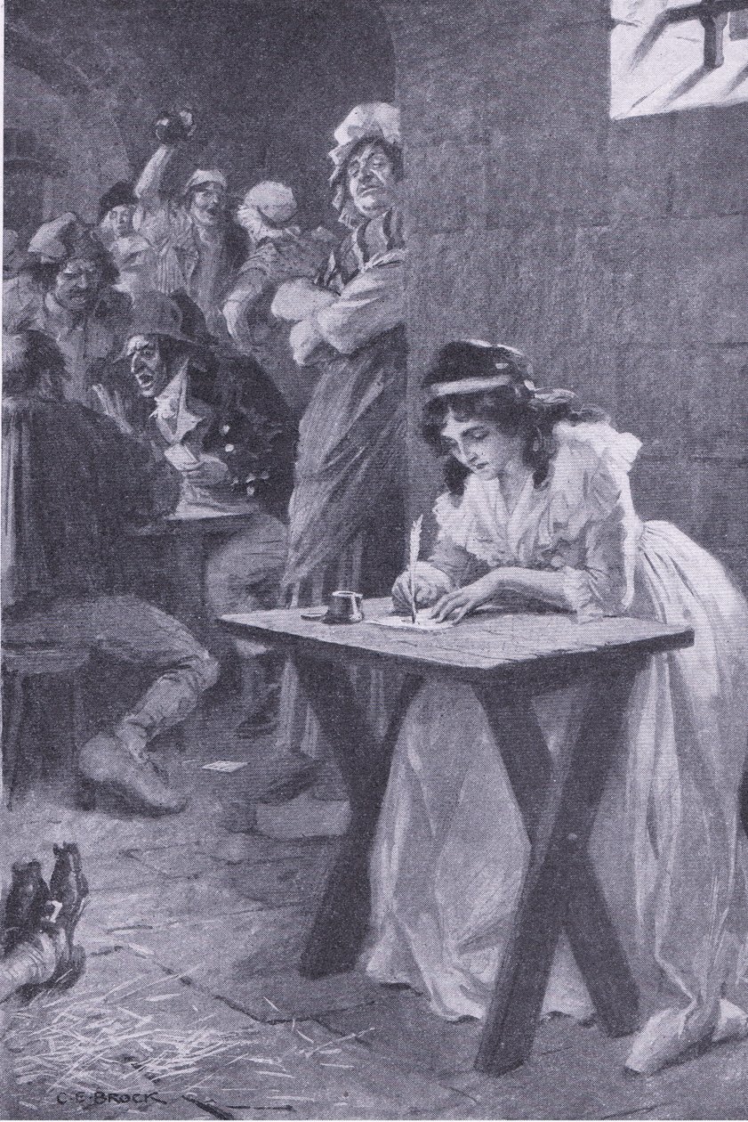 Madame Roland skriver til sin datter, fra My Magazine, pub.1922 (litho) af Charles Edmund Brock