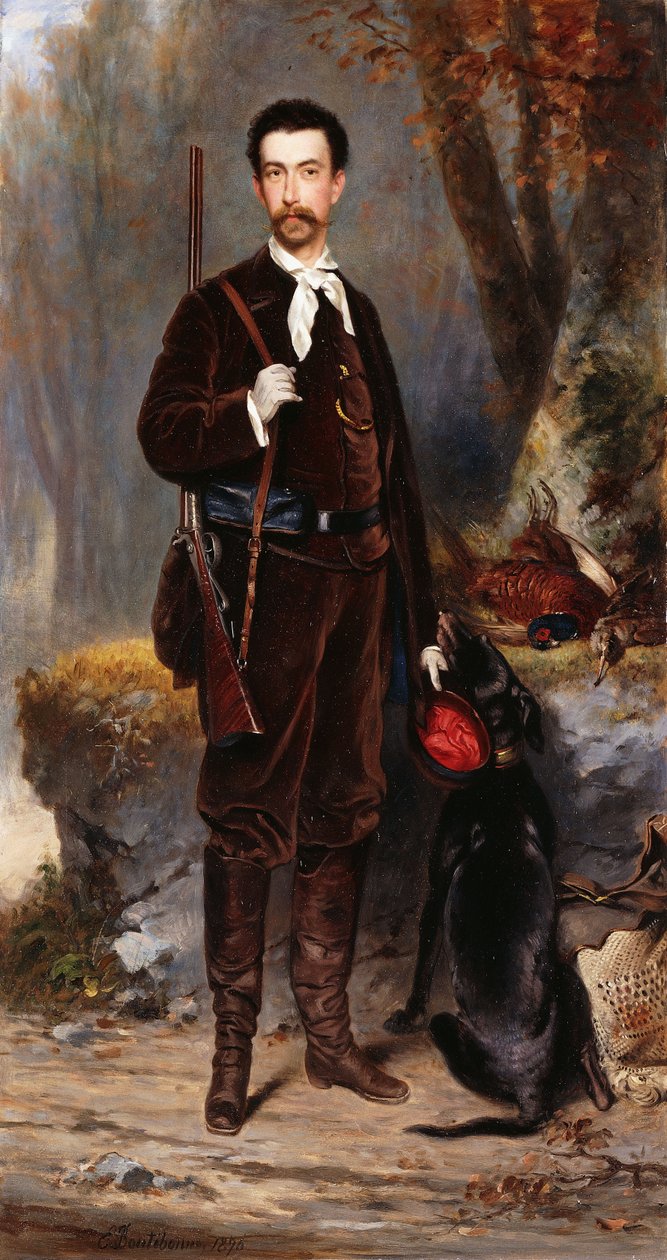 En jæger med en hund, 1876 af Charles Edouard Boutibonne
