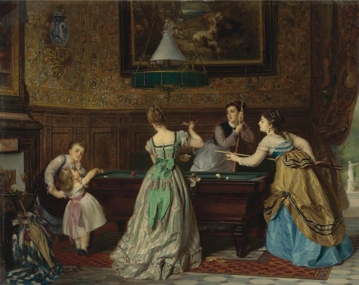 Kvinder spiller billard, 1869 af Charles Edouard Boutibonne