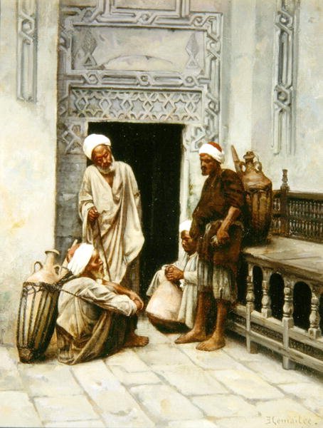 Arabiske vandbærere i hvile (olie på lærred) af Charles Edouard Lemaitre