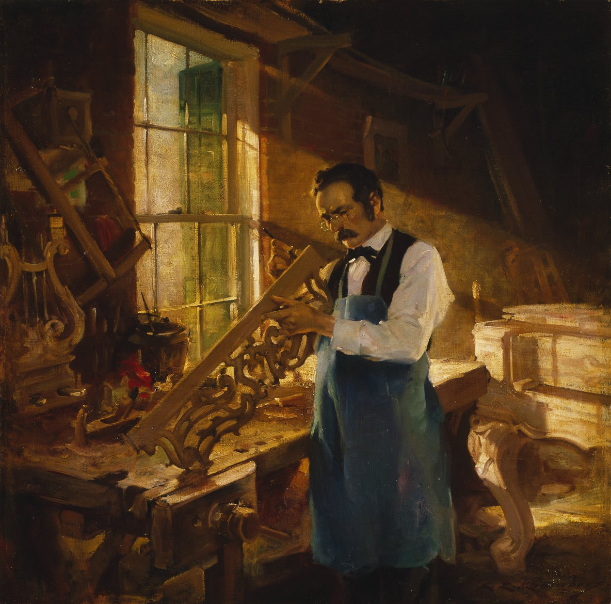 Henry Engelhard Steinway ved sit arbejdsbord, ca. 1920 af Charles Edward Chambers