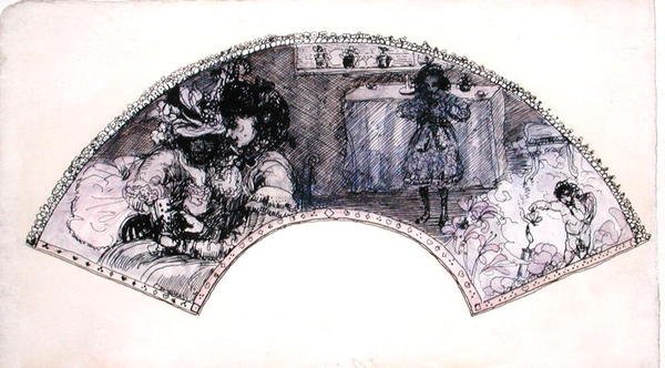 Viftedesign (Le Boudoir) (pen & blæk og akvarel på papir) af Charles Edward Conder