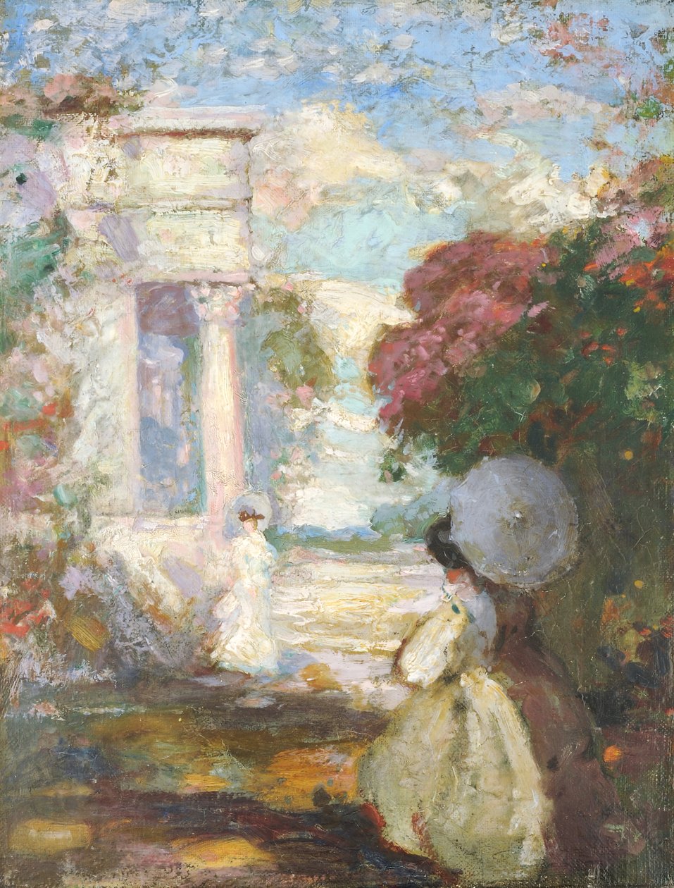 Lyrisk landskab med to figurer i kjole fra det nittende århundrede, 1890-1900 af Charles Edward Conder