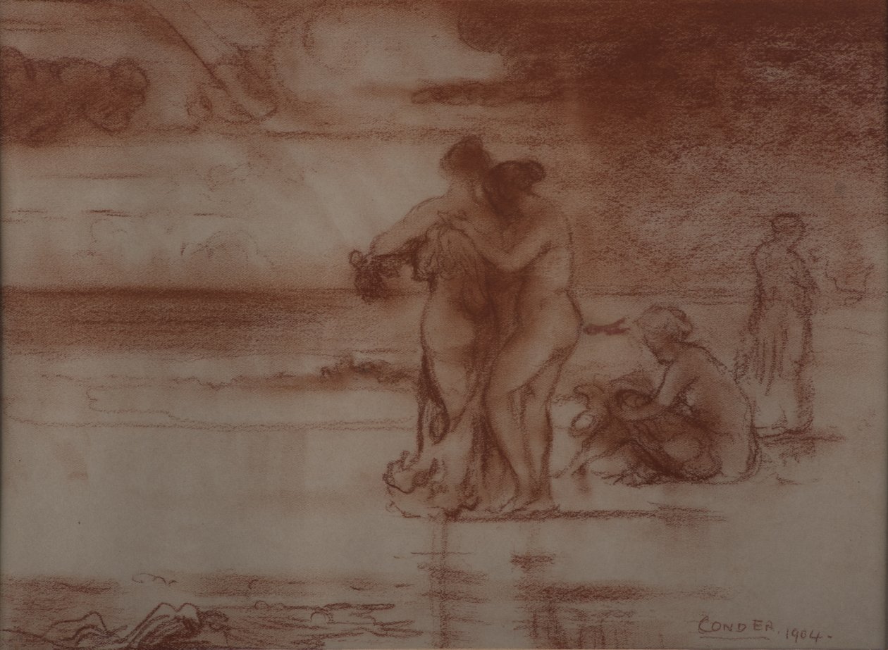 Nøgenbadning, 1904 (rødt kridt på papir) af Charles Edward Conder