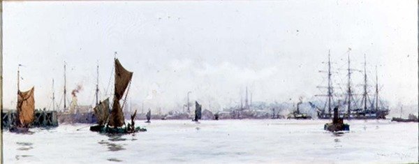 Looking West fra Tilbury (akvarel på papir) af Charles Edward Dixon