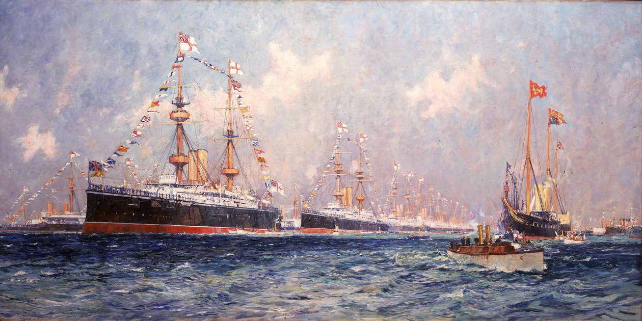 Magasinet under dronning Victorias diamantjubilæum (1819-1901) i Spithead (England), 26. juni 1897 af Charles Edward Dixon