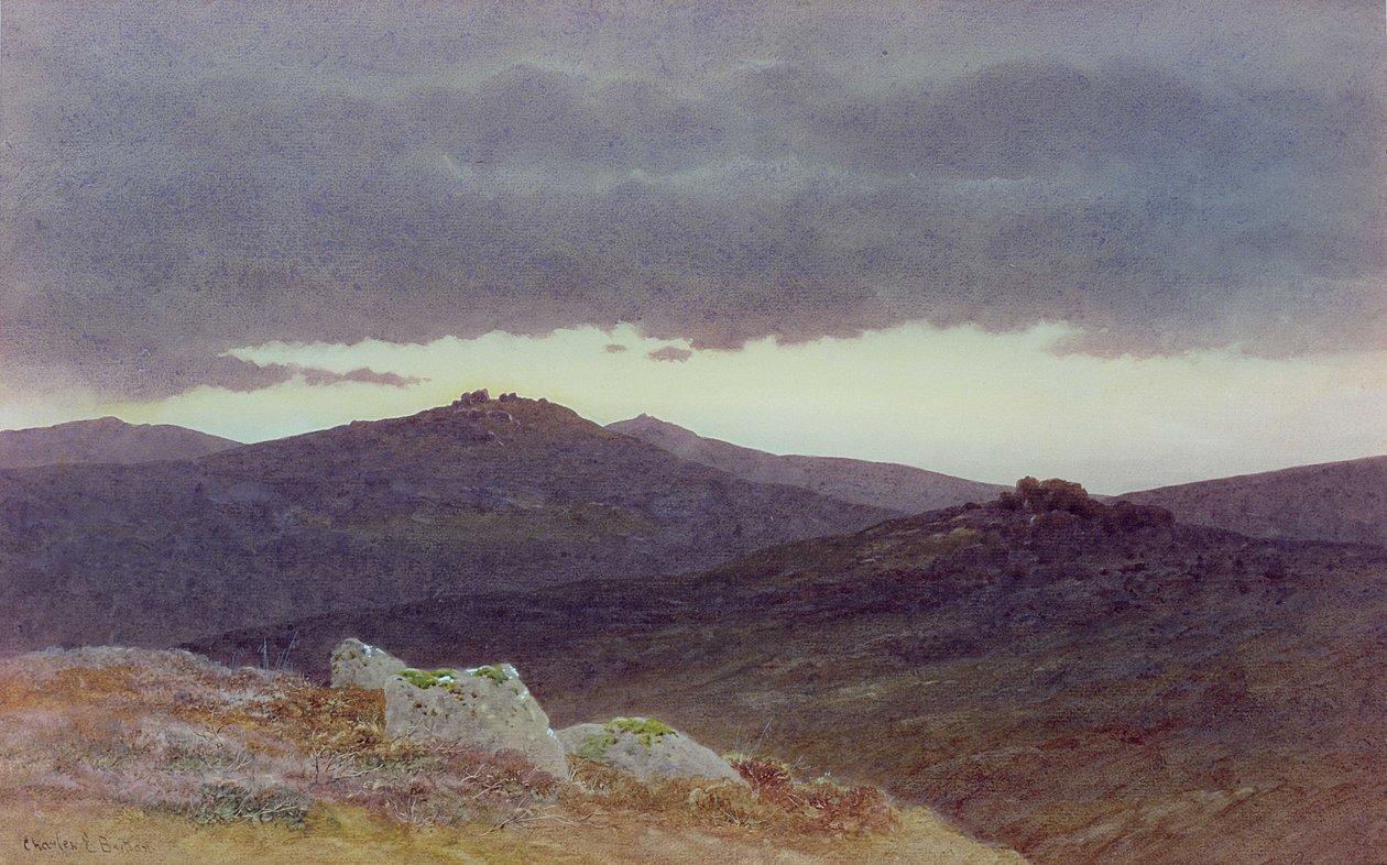 Dusk over Dartmoor (akvarel på papir) af Charles Edward Jr. Brittan