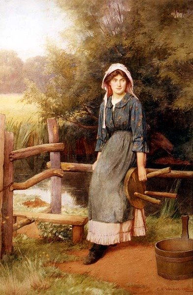 At the Stile: A Milkmaid af Charles Edward Wilson