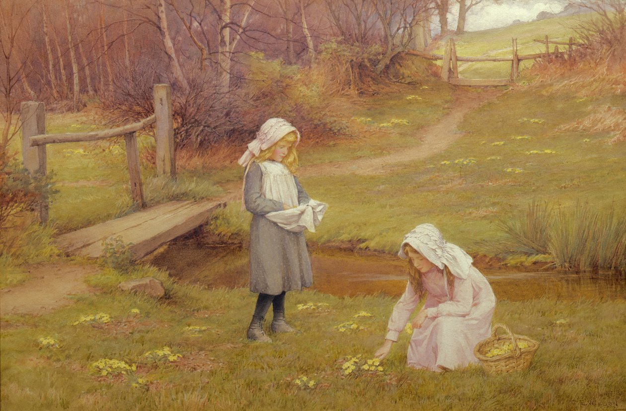 Primrose Gatherers (wc) af Charles Edward Wilson