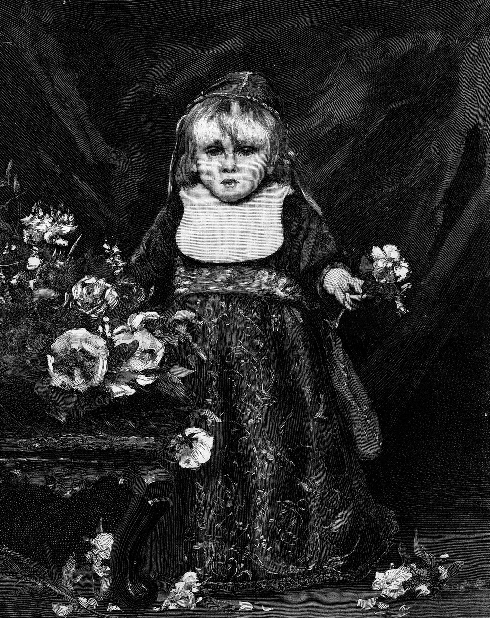 En fremtidig doge (venetiansk barn fra det 16. århundrede) (1800-tallet). Gravering efter maleriet af Emile Auguste Carolus Duran (Charles Duran eller Carolus-Duran) (1837-1917). I ""The Illustrous World"" nr. 1261 af 28. maj 1881. af Charles Emile Auguste Carolus Duran