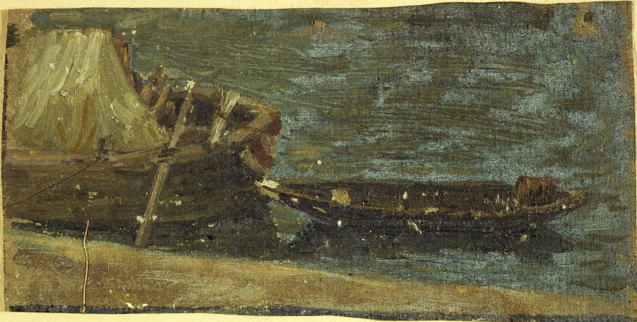 Både fortøjet, ca. 1870 (olie på lærred) af Charles Emile Cuisin