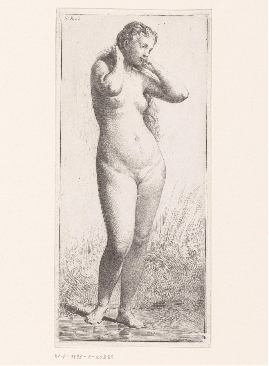 stående nøgen kvinde af Charles Emile Jacque (attributed to)
