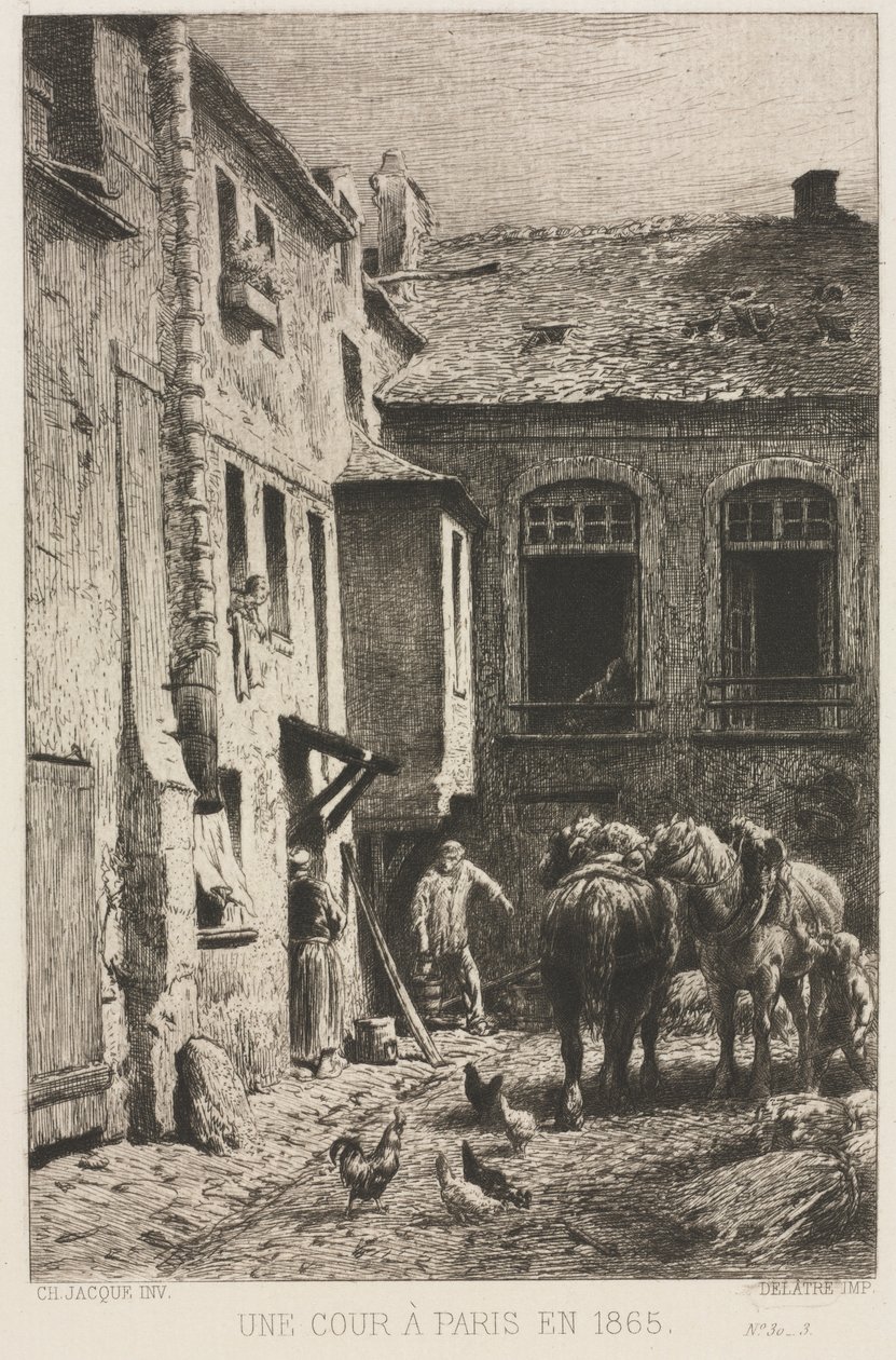 En gårdhave i Paris af Charles Emile Jacque
