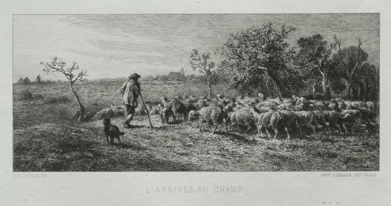 Ankommer til marken af Charles Emile Jacque