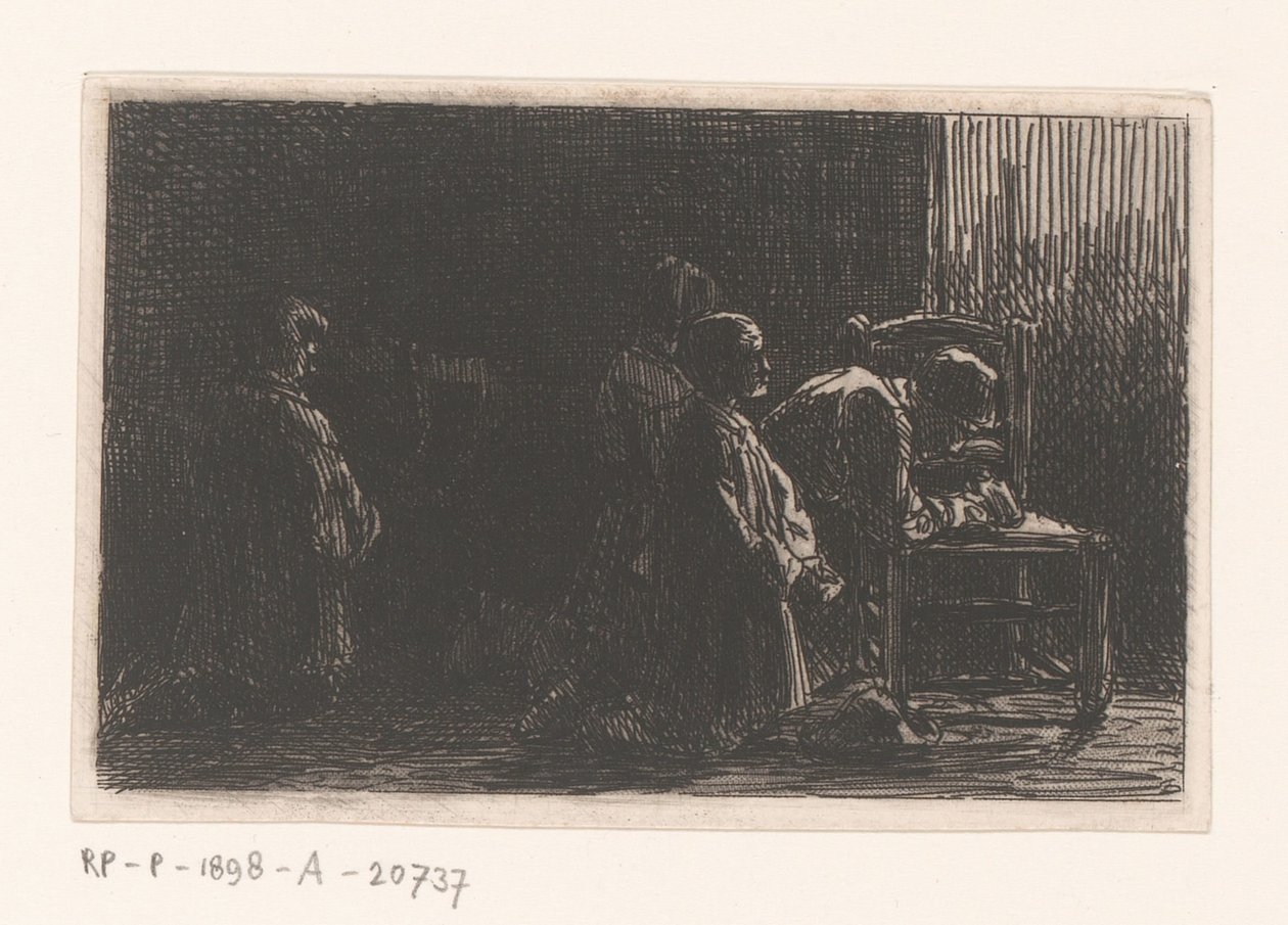 Bedende figurer foran en stol af Charles Emile Jacque