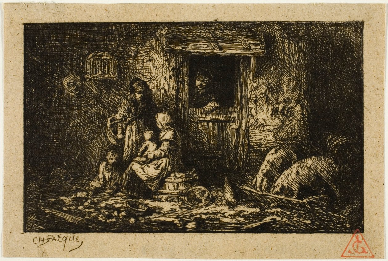 Døråbning til et bondehus af Charles Emile Jacque