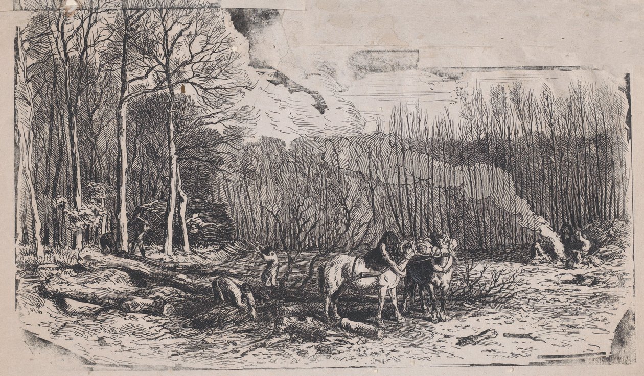 februar fra Album of Rustic Subjects, 1859. af Charles Emile Jacque