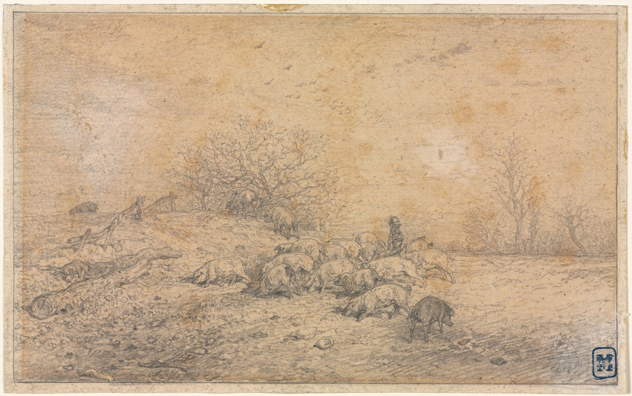Svineflokke, ca. 1845. af Charles Emile Jacque