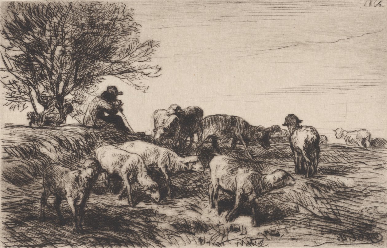 Fårebesætning, 1864. af Charles Emile Jacque