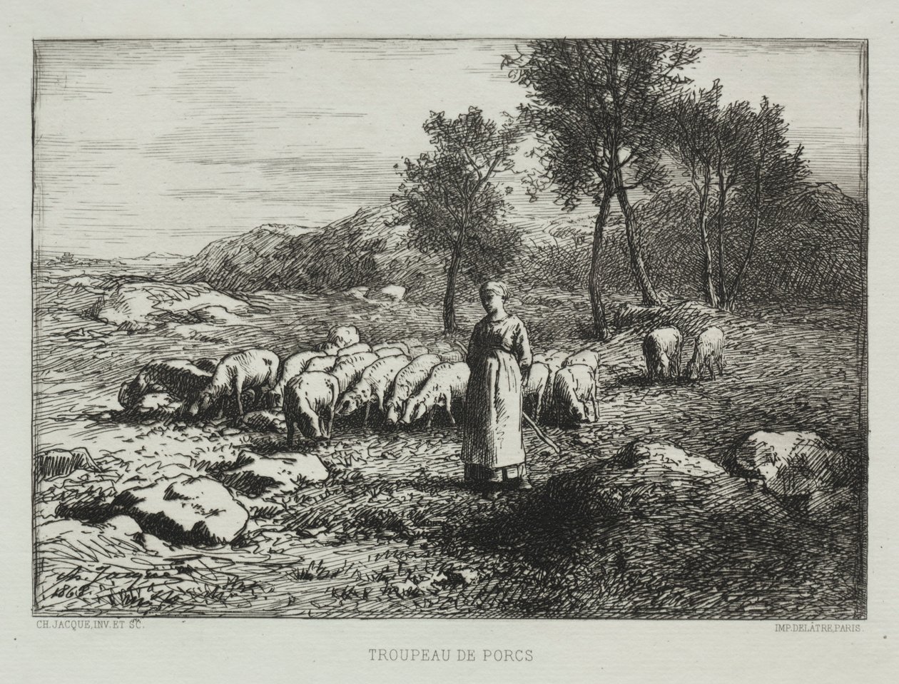 Svinebesætning, 1868. af Charles Emile Jacque