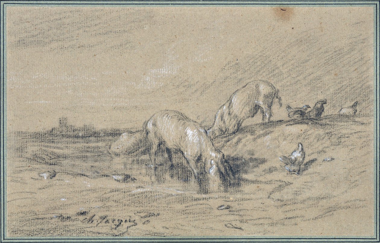 Svineflok Tegning af Charles Jacque (1813-1894) af Charles Emile Jacque