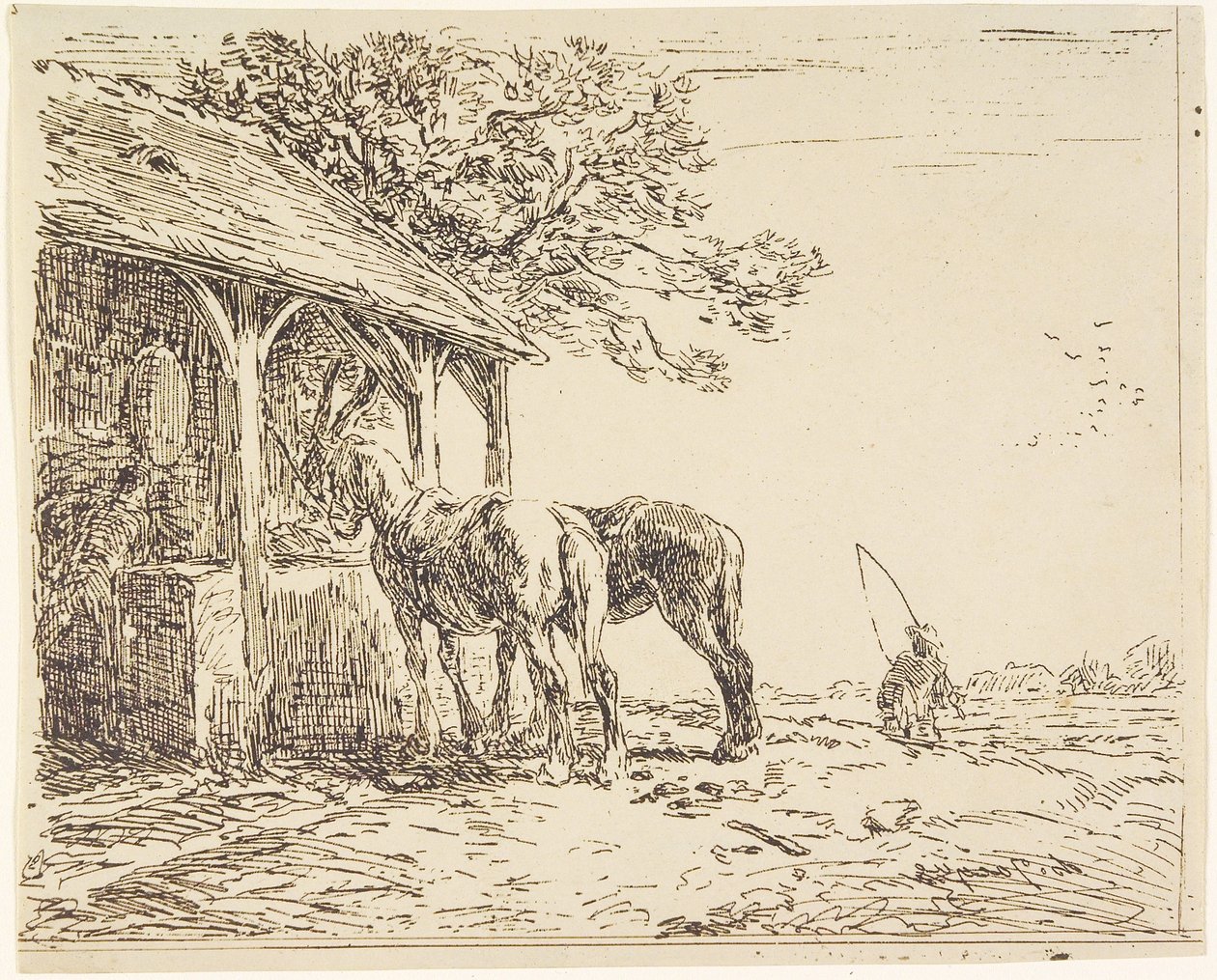 Heste i en stald, 1800-tallet (cliché verre eller heliograf) af Charles Emile Jacque