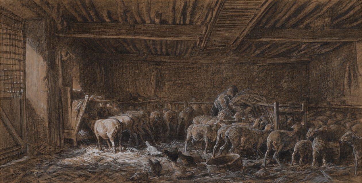 Interiør af en lade (La Bergerie) af Charles Emile Jacque