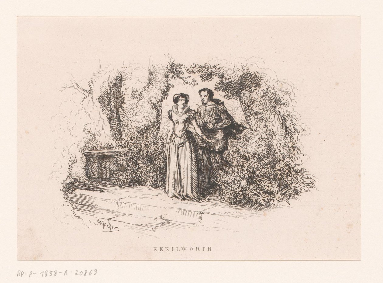 Par i en have Kenilworth (titel på objekt) af Charles Emile Jacque