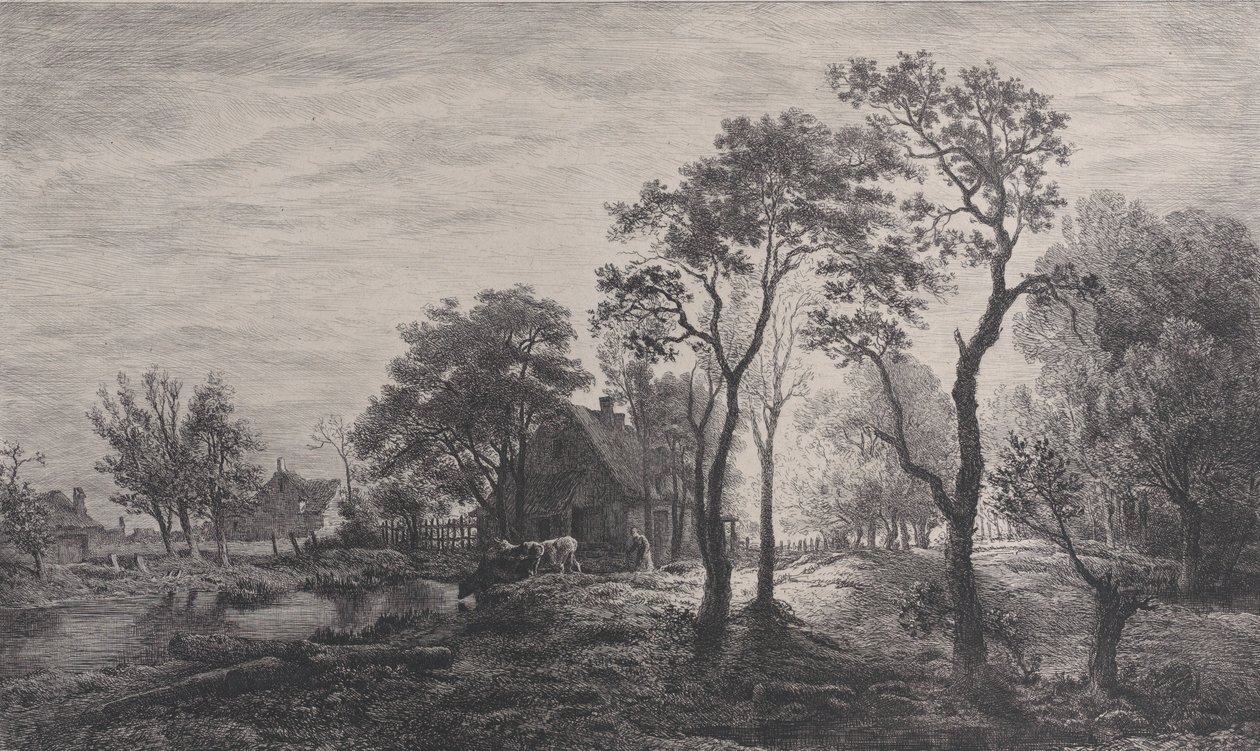 Landskab, efter en skitse af Eglon van der Neer, 1862. af Charles Emile Jacque