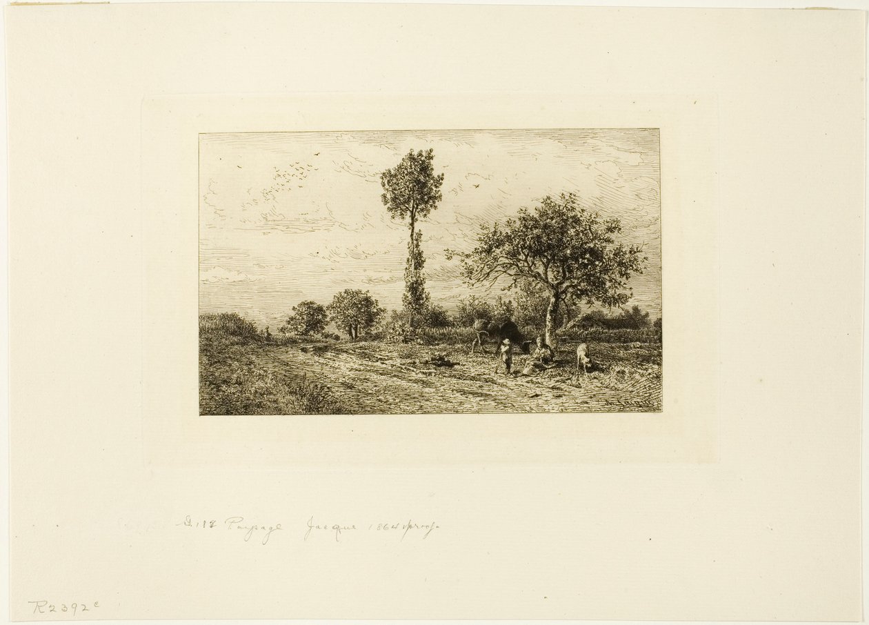 Landskab med buet vej af Charles Emile Jacque