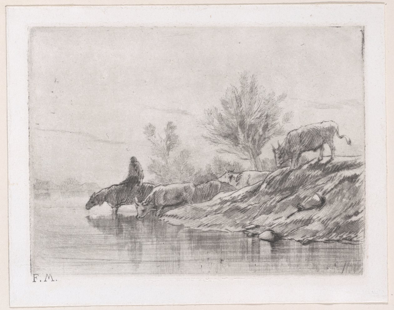 Landskab med kvæg, 1848. af Charles Emile Jacque