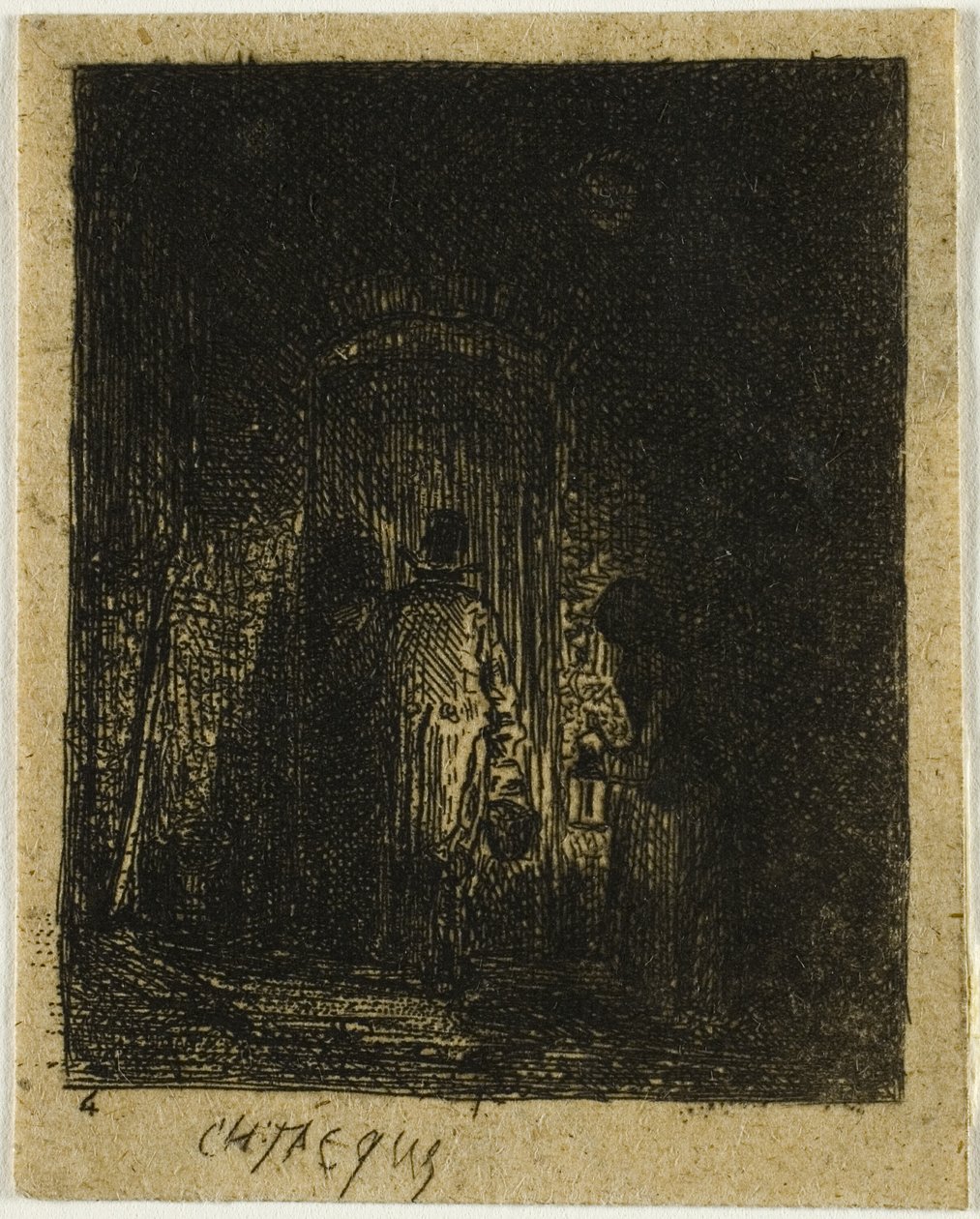 Mand og kvinde med lanterner af Charles Emile Jacque