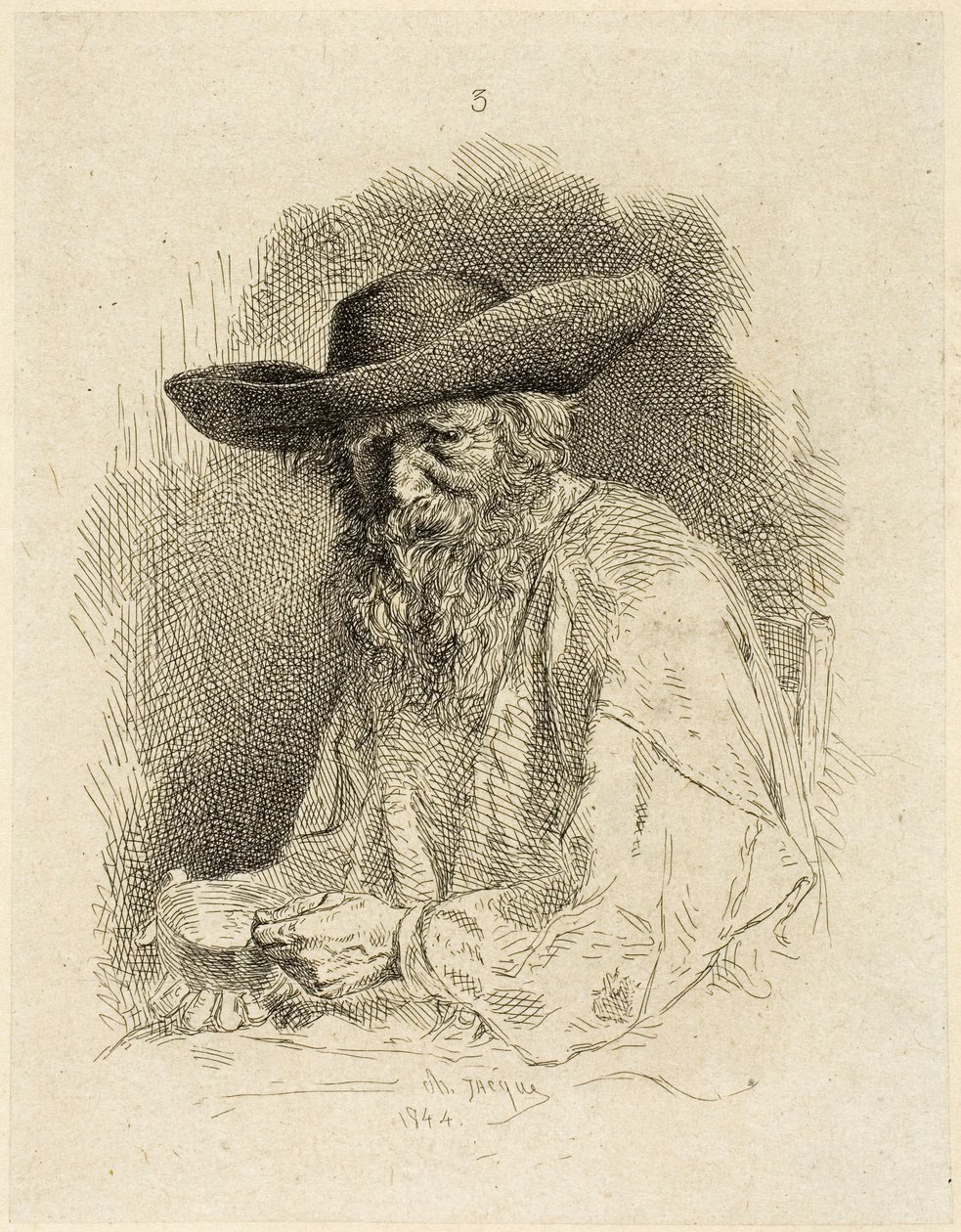 Gammel mand med rodeblik af Charles Emile Jacque