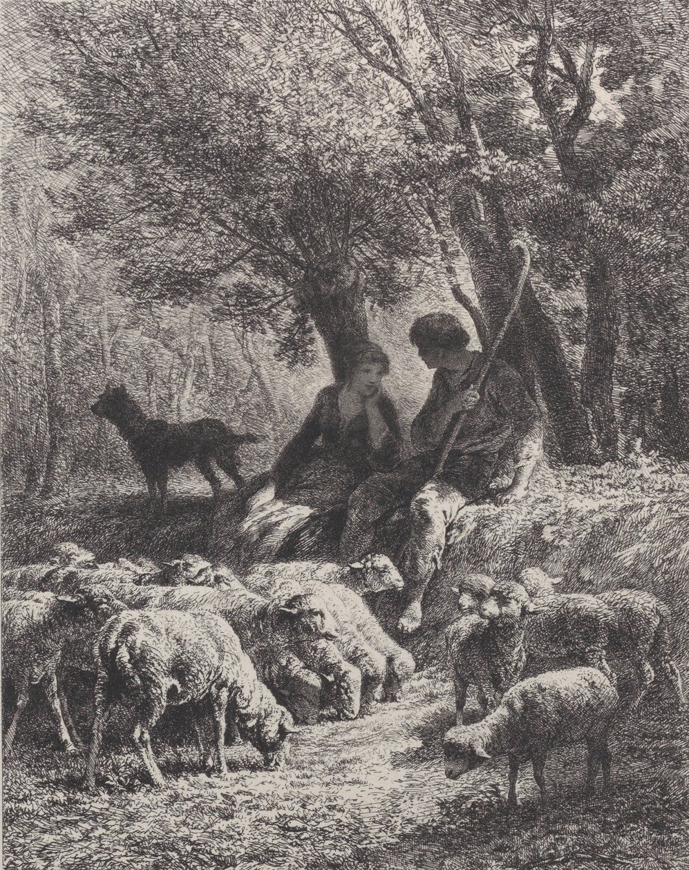 Pastoral scene, 1864. af Charles Emile Jacque
