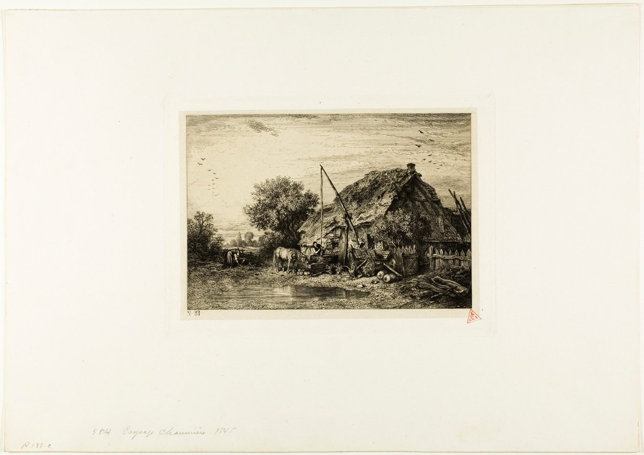 Bondehus med Dam af Charles Emile Jacque