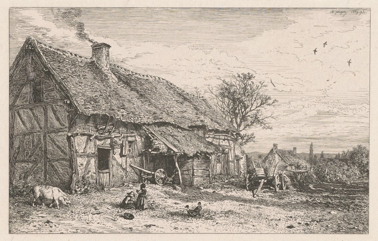 Bondehus af Charles Emile Jacque
