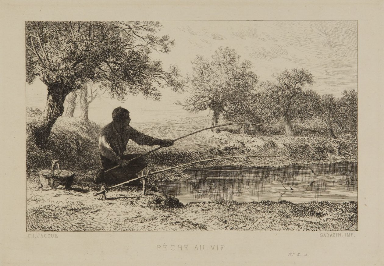 Fiskeri med levende agn af Charles Emile Jacque