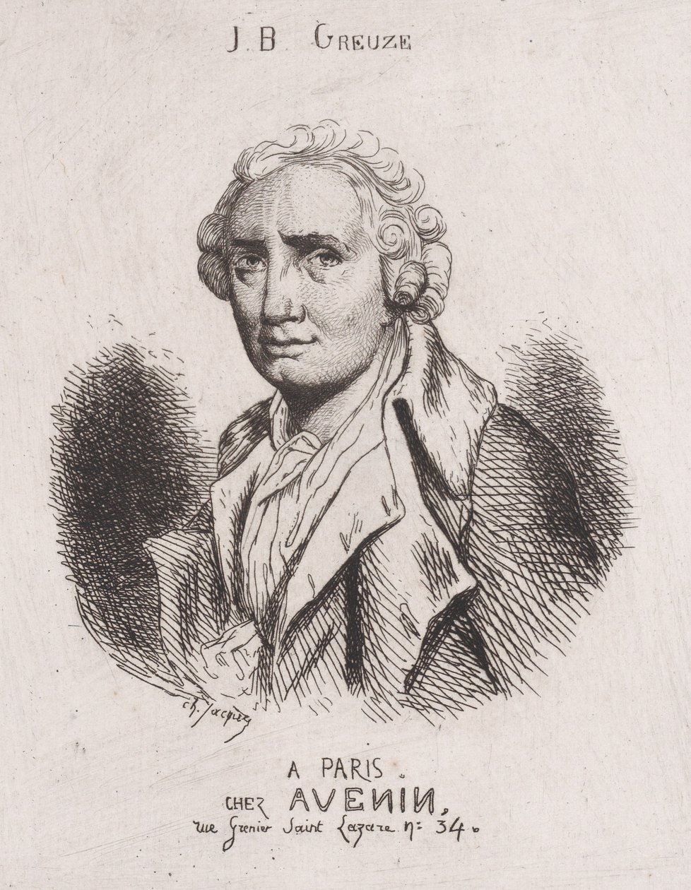 Portræt af J.B. Greuze, 1800-tallet. af Charles Emile Jacque