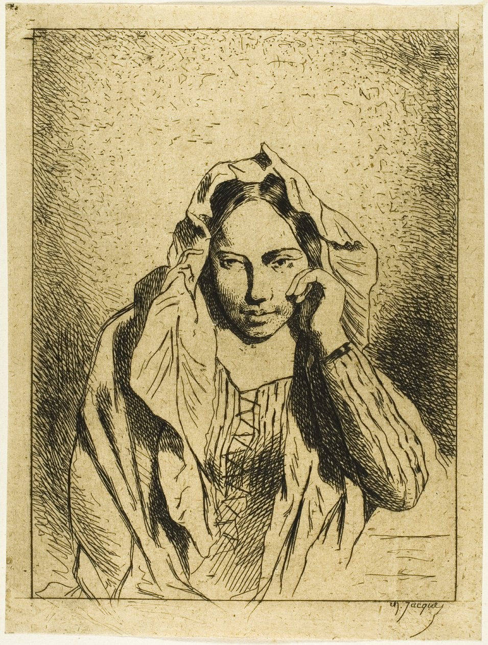 Portræt af en siddende kvinde af Charles Emile Jacque