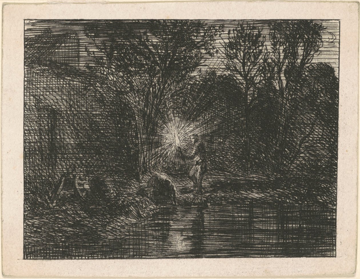 Flodbred om natten af Charles Emile Jacque