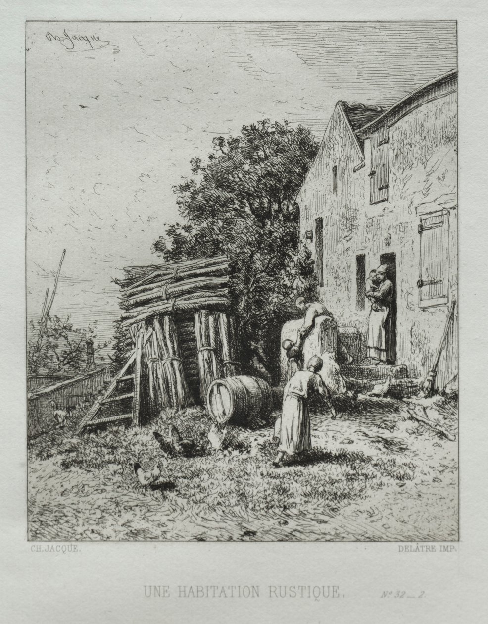 Rustikt hus. af Charles Emile Jacque