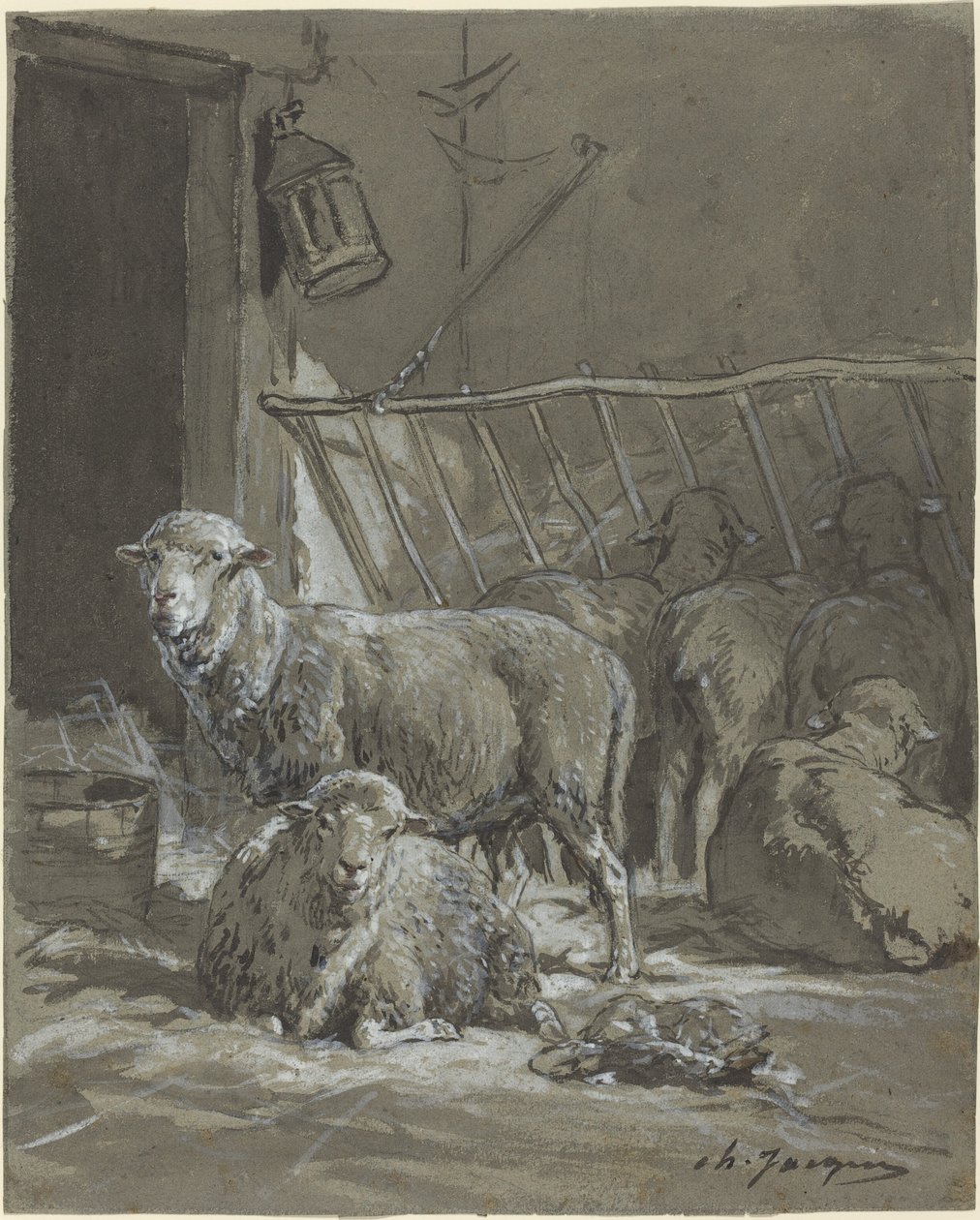 Får i en krybbe af Charles Emile Jacque