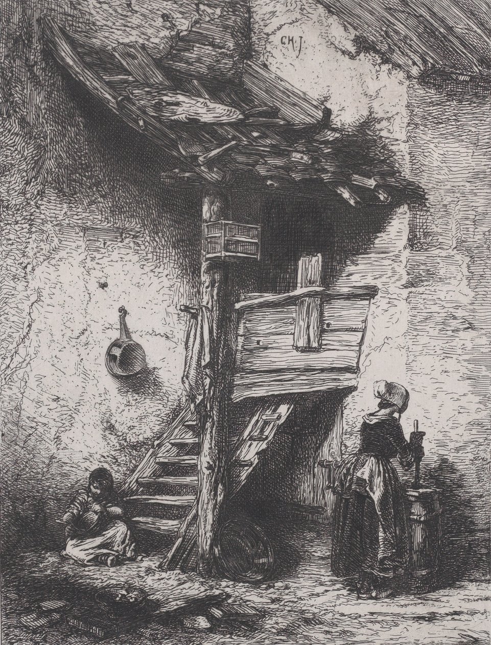 Trapper og kvindekværnende, 1845. af Charles Emile Jacque