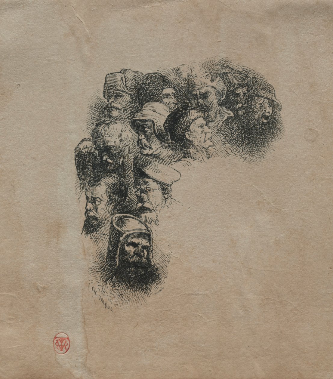 Studie af hoveder. af Charles Emile Jacque