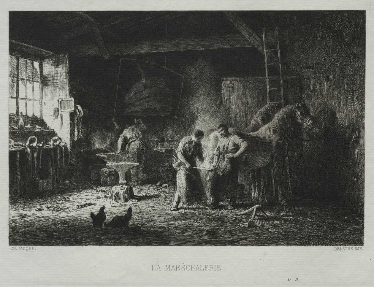 Smedebutikken. af Charles Emile Jacque