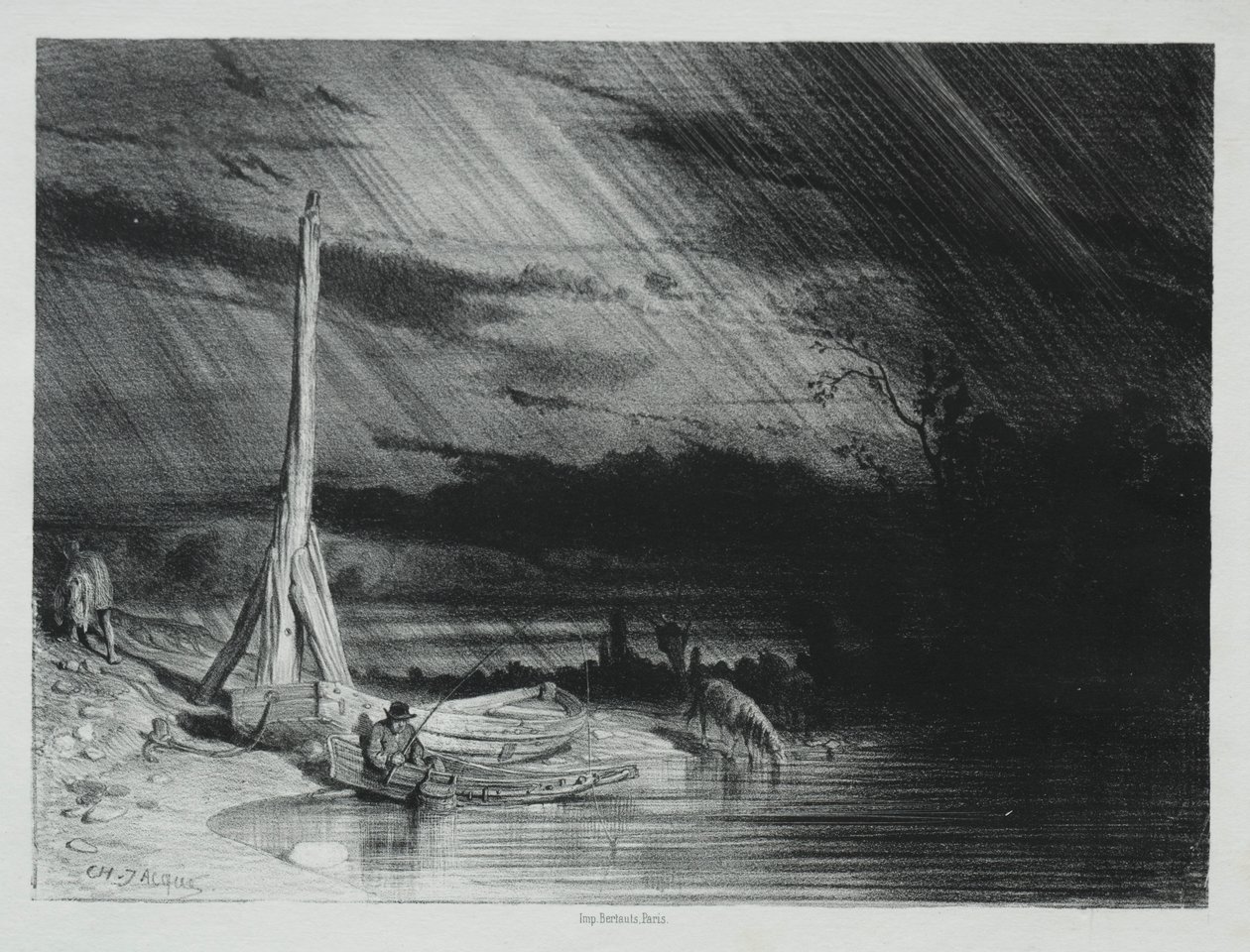 Fiskeren, regnvejr, 1847. af Charles Emile Jacque